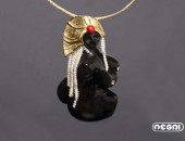 Pendente oro giallo con ebano, corallo perle e diamanti | Negri Gioielli Roma 100% Artigianali | handmade jewellery